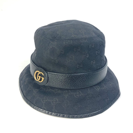 GUCCI hat 576587 GG canvas black GG Bucket hat mens M Used Authentic