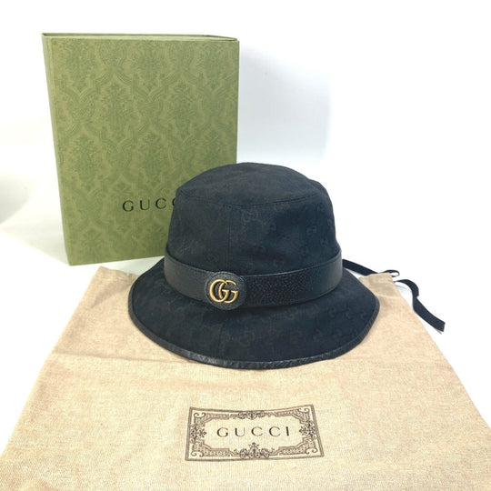 GUCCI hat 576587 GG canvas black GG Bucket hat mens M Used Authentic
