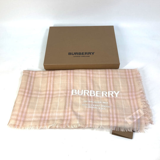 BURBERRY Scarf 8011095 cashmere pink beige check logo Women Used Authentic