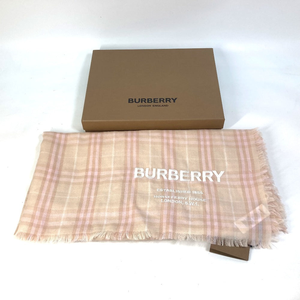 BURBERRY Scarf 8011095 cashmere pink beige check logo Women Used Authentic