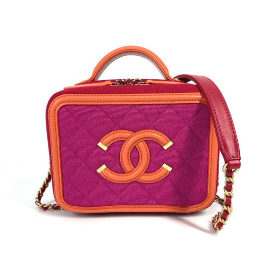 CHANEL Shoulder Bag Canvas / leather Red COCO Mark Crossbody CC filigree vanity bag Women Used Authentic