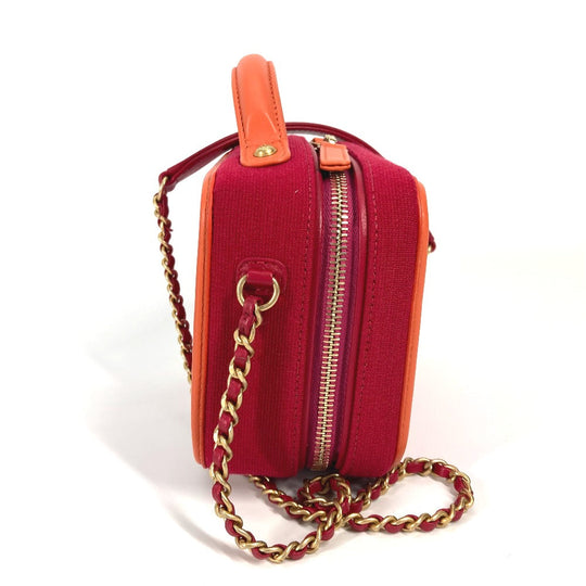 CHANEL Shoulder Bag Canvas / leather Red COCO Mark Crossbody CC filigree vanity bag Women Used Authentic