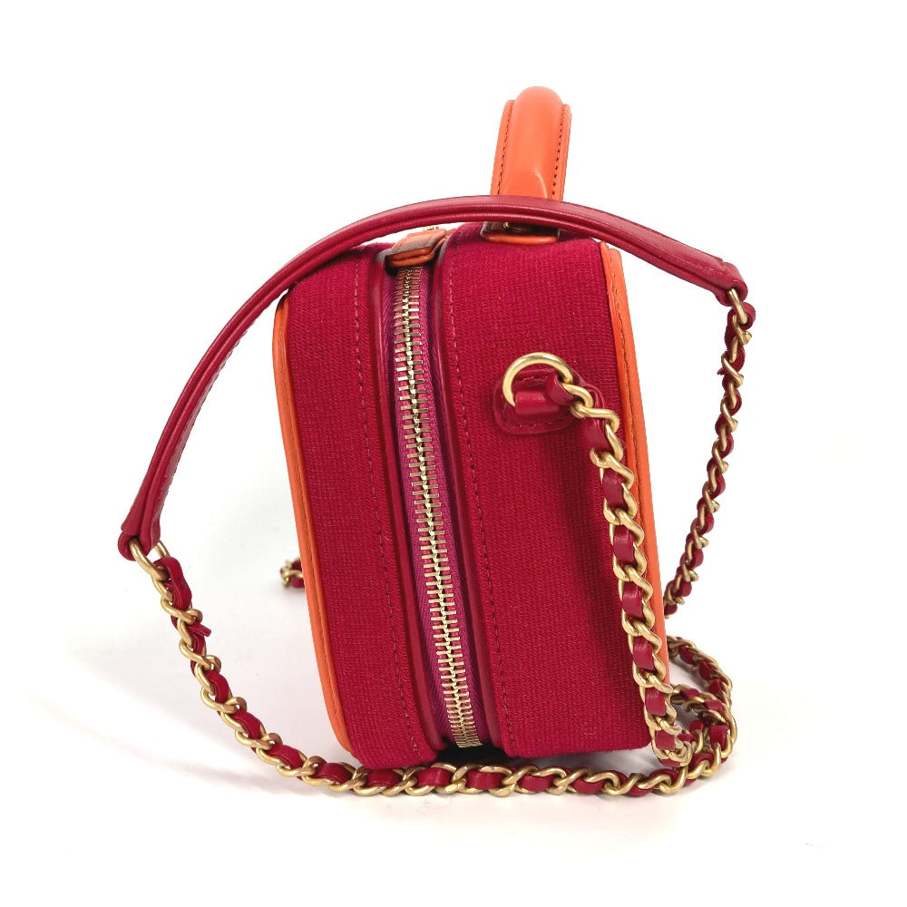 CHANEL Shoulder Bag Canvas / leather Red COCO Mark Crossbody CC filigree vanity bag Women Used Authentic