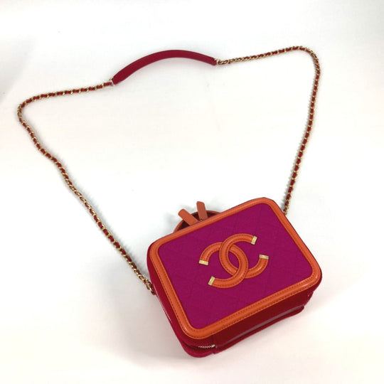 CHANEL Shoulder Bag Canvas / leather Red COCO Mark Crossbody CC filigree vanity bag Women Used Authentic