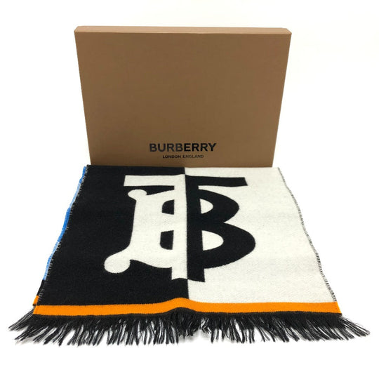 BURBERRY Scarf 8023067 wool Black Grey TB logo mens(Unisex) Used Authentic