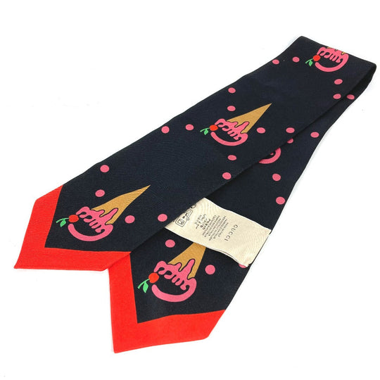 GUCCI scarf 732840 silk Black x red bandeau scarf Cherry Ice Cream Women Used Authentic
