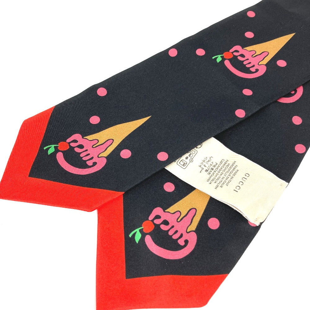 GUCCI scarf 732840 silk Black x red bandeau scarf Cherry Ice Cream Women Used Authentic