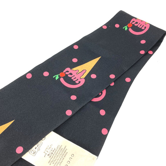 GUCCI scarf 732840 silk Black x red bandeau scarf Cherry Ice Cream Women Used Authentic