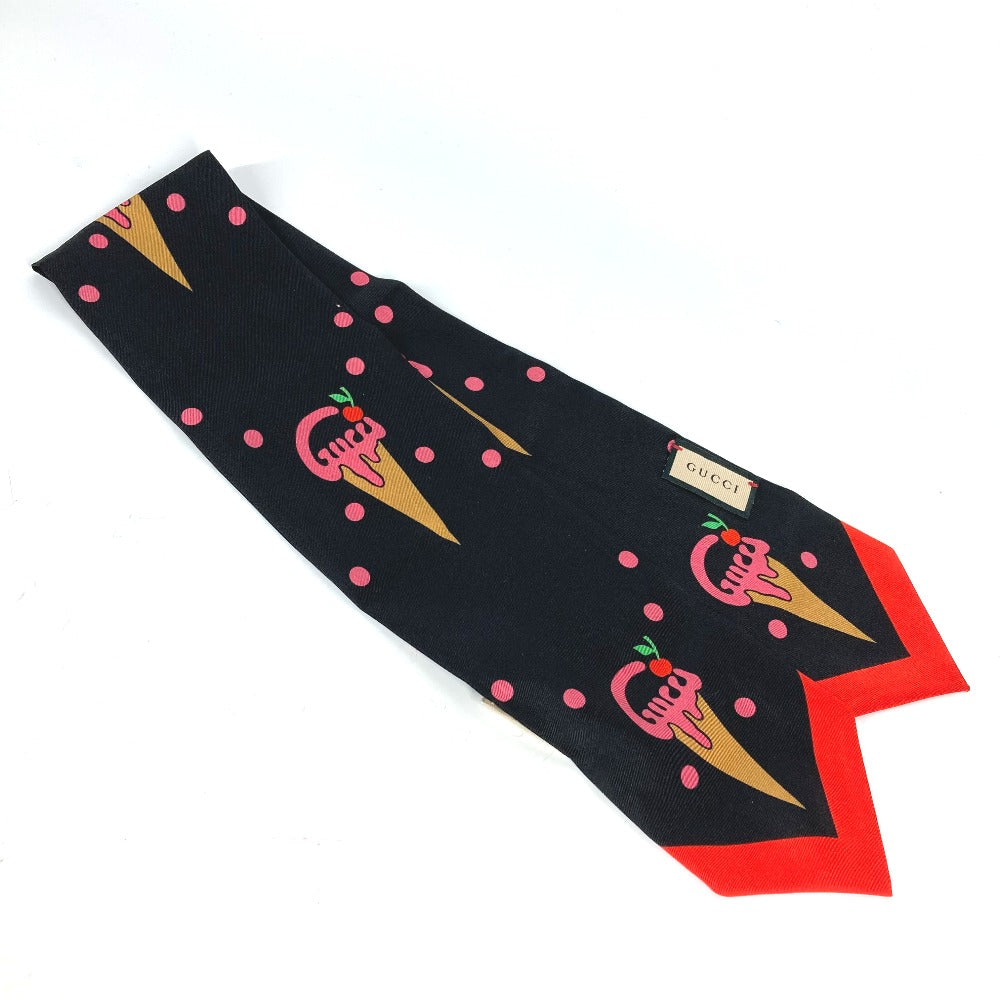GUCCI scarf 732840 silk Black x red bandeau scarf Cherry Ice Cream Women Used Authentic