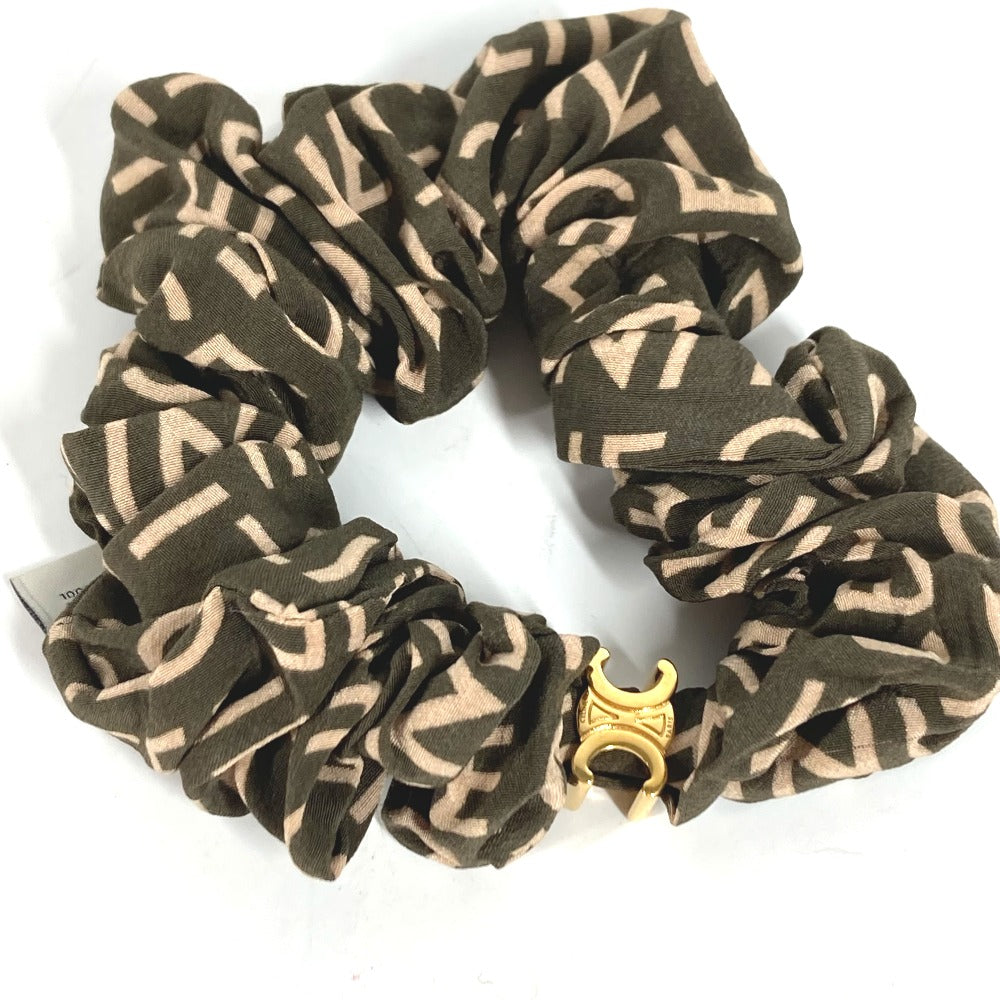 CELINE hair accessory Silk, Rubber khaki Triomphe logo Women Used Authentic