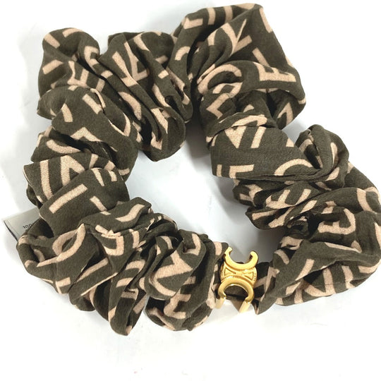 CELINE hair accessory Silk, Rubber khaki Triomphe logo Women Used Authentic
