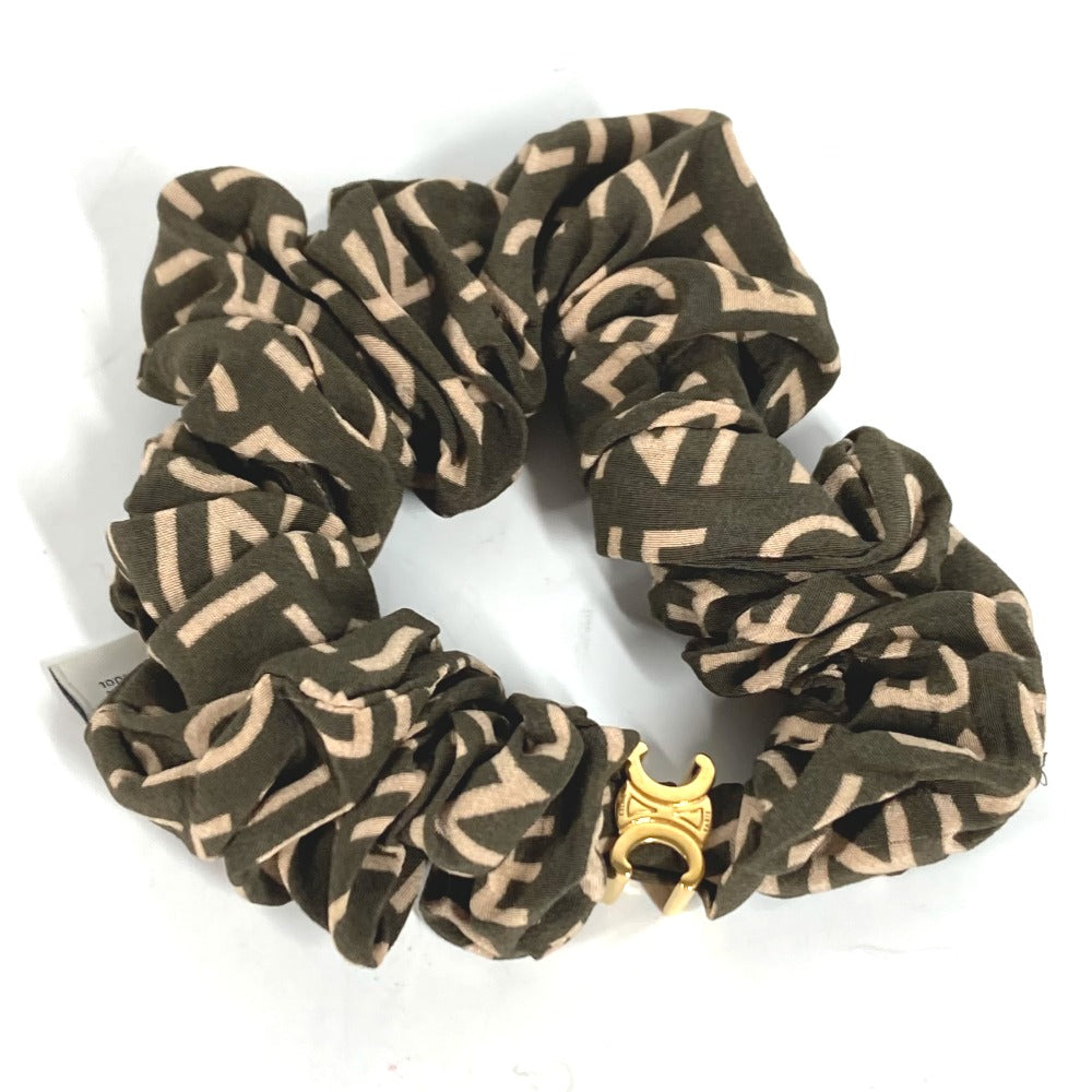 CELINE hair accessory Silk, Rubber khaki Triomphe logo Women Used Authentic