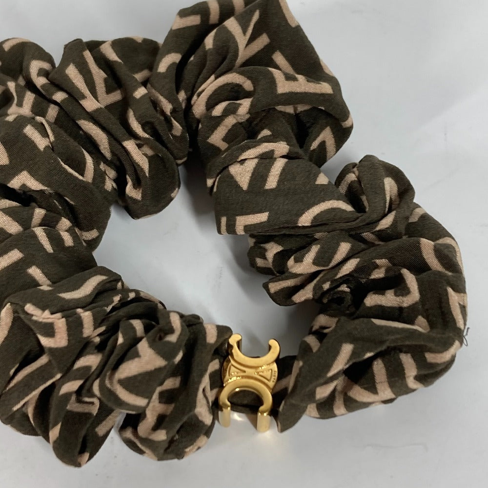 CELINE hair accessory Silk, Rubber khaki Triomphe logo Women Used Authentic