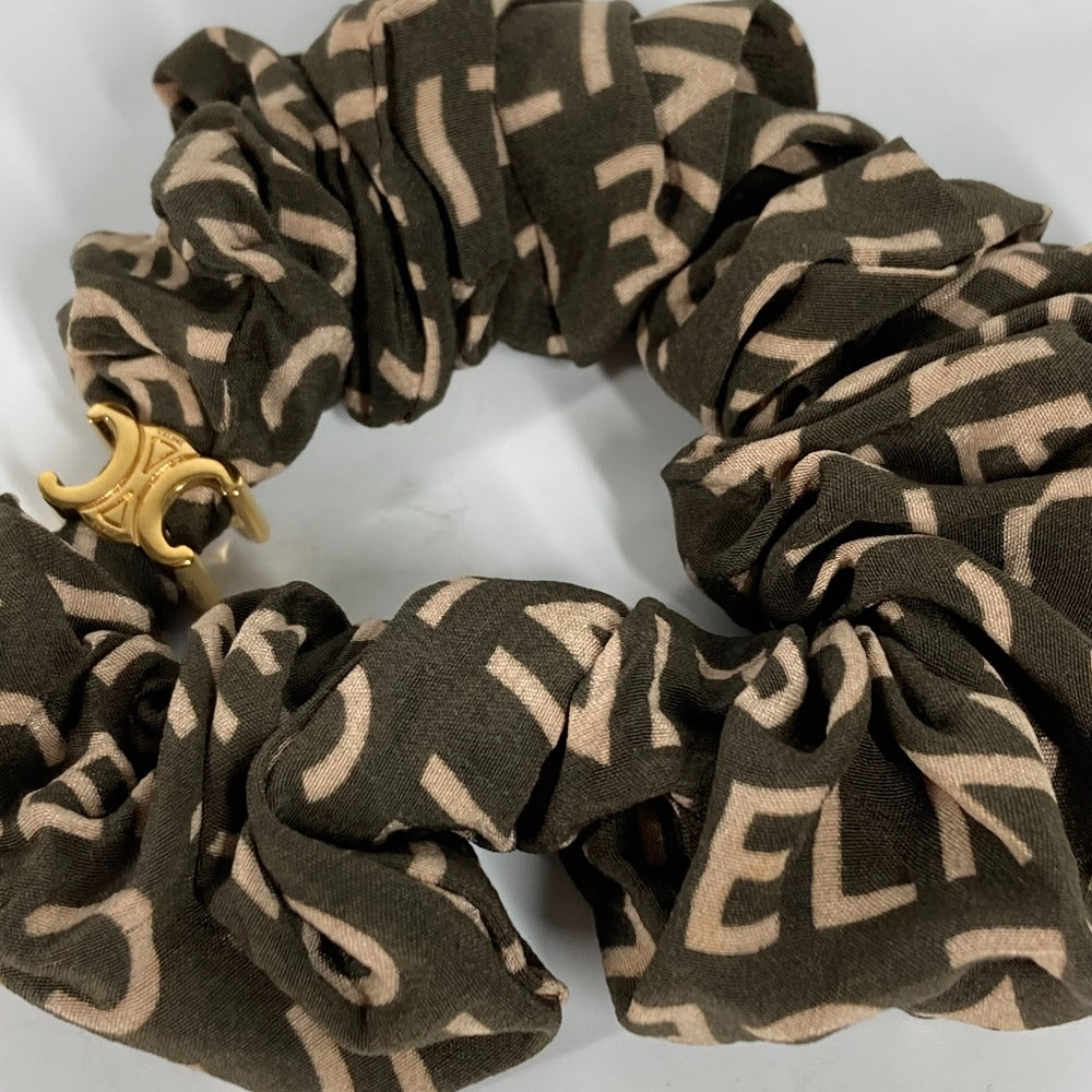 CELINE hair accessory Silk, Rubber khaki Triomphe logo Women Used Authentic