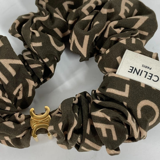 CELINE hair accessory Silk, Rubber khaki Triomphe logo Women Used Authentic