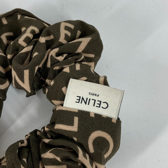 CELINE hair accessory Silk, Rubber khaki Triomphe logo Women Used Authentic