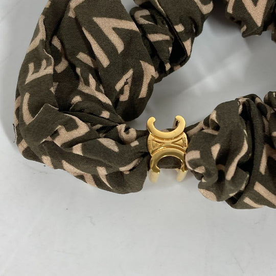 CELINE hair accessory Silk, Rubber khaki Triomphe logo Women Used Authentic