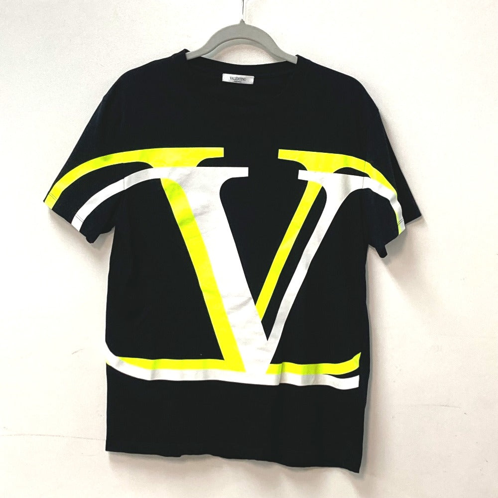 VALENTINO Short sleeve T-shirt UV3MG08C6K7 cotton Black x neon yellow apparel V logo mens M Used Authentic