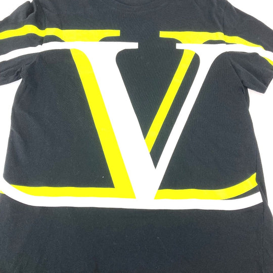 VALENTINO Short sleeve T-shirt UV3MG08C6K7 cotton Black x neon yellow apparel V logo mens M Used Authentic