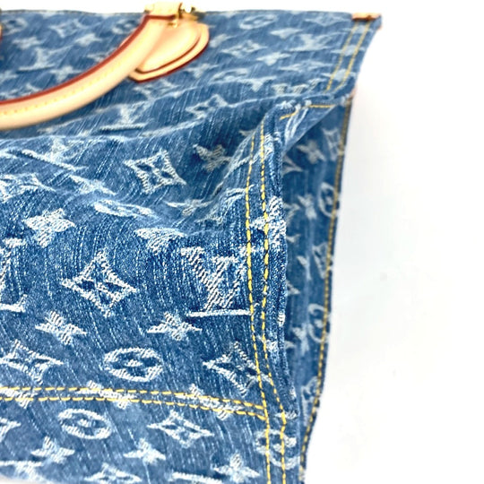 LOUIS VUITTON Tote Bag M46871 Monogram denim blue New LV Remix Monogram Denim On the Go MM Women Used Authentic