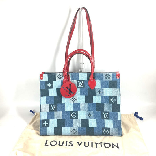 LOUIS VUITTON Tote Bag M44992 Denim, Leather blue Monogram denim On-the-go GM