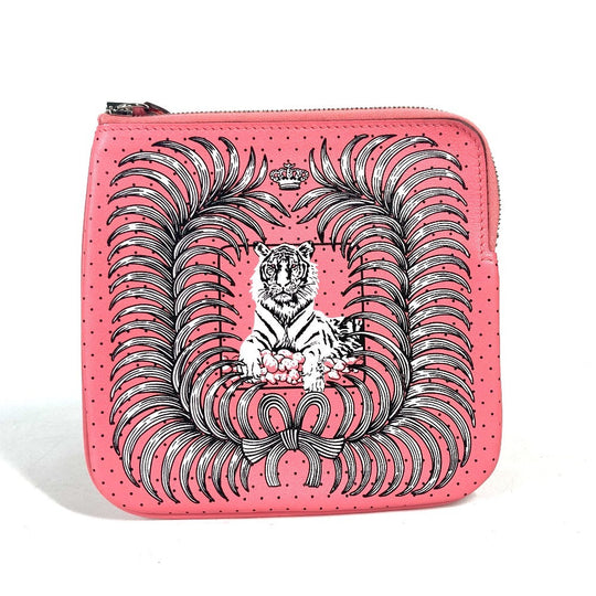 HERMES Pouch leather pink Square Horse Carre pocket Women Used Authentic