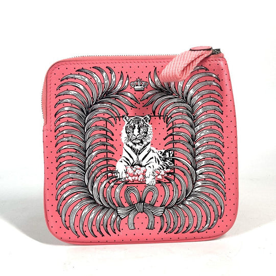 HERMES Pouch leather pink Square Horse Carre pocket Women Used Authentic