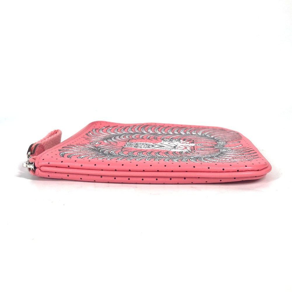 HERMES Pouch leather pink Square Horse Carre pocket Women Used Authentic