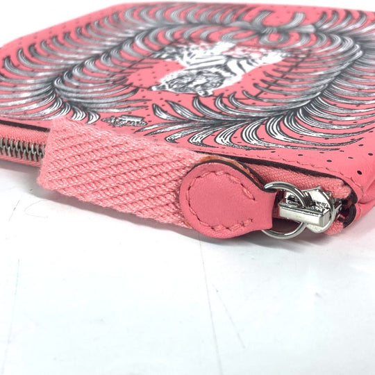 HERMES Pouch leather pink Square Horse Carre pocket Women Used Authentic