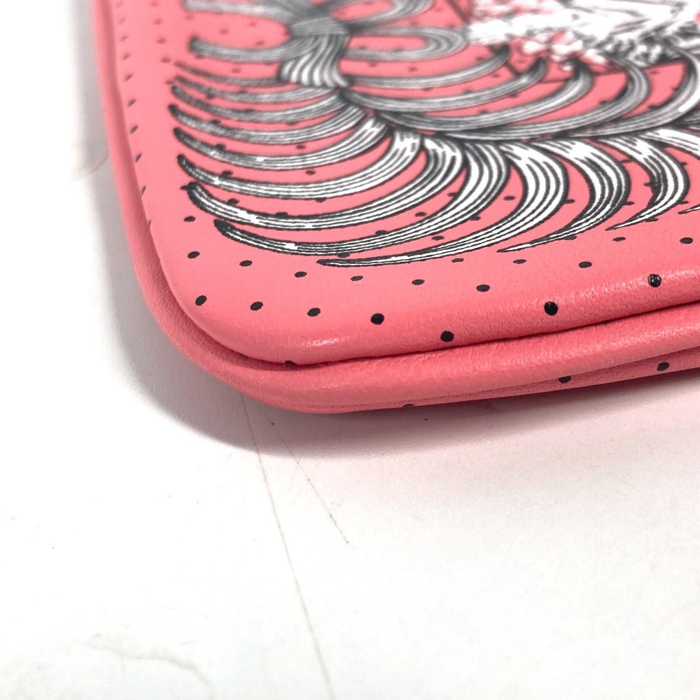 HERMES Pouch leather pink Square Horse Carre pocket Women Used Authentic