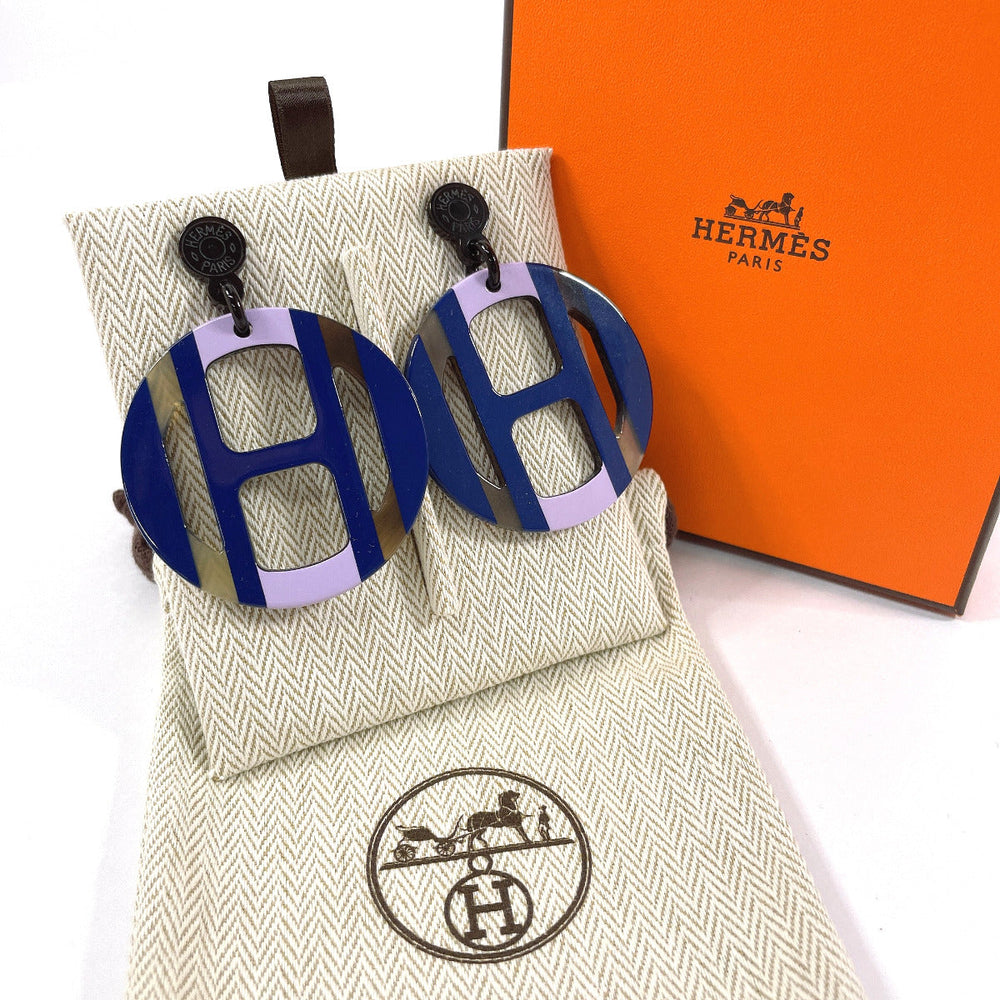 HERMES Pierce Buffalo Horn, Metal Navy H Equip Women Used Authentic