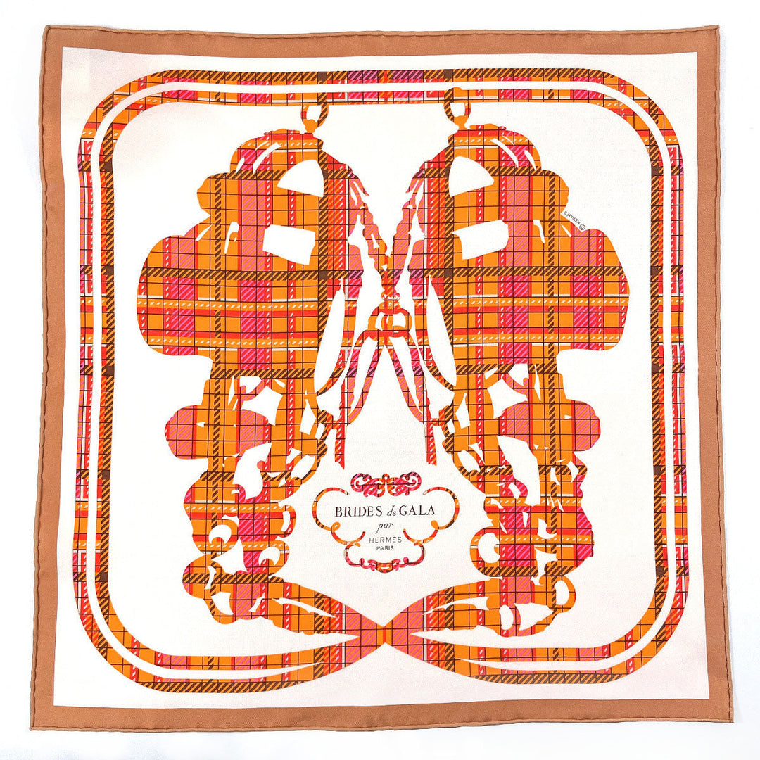 HERMES scarf 894052S Silk, 100% silk pink BRIDES DE GALA TARTAN Gavroche 45 Women Used Authentic