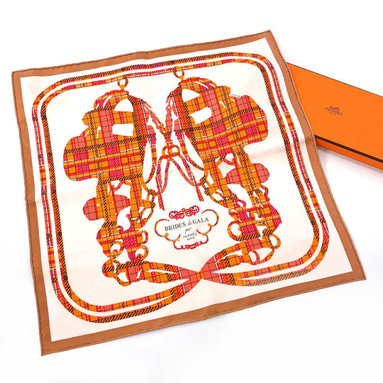 HERMES scarf 894052S Silk, 100% silk pink BRIDES DE GALA TARTAN Gavroche 45 Women Used Authentic