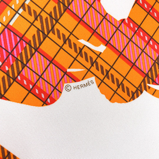HERMES scarf 894052S Silk, 100% silk pink BRIDES DE GALA TARTAN Gavroche 45 Women Used Authentic