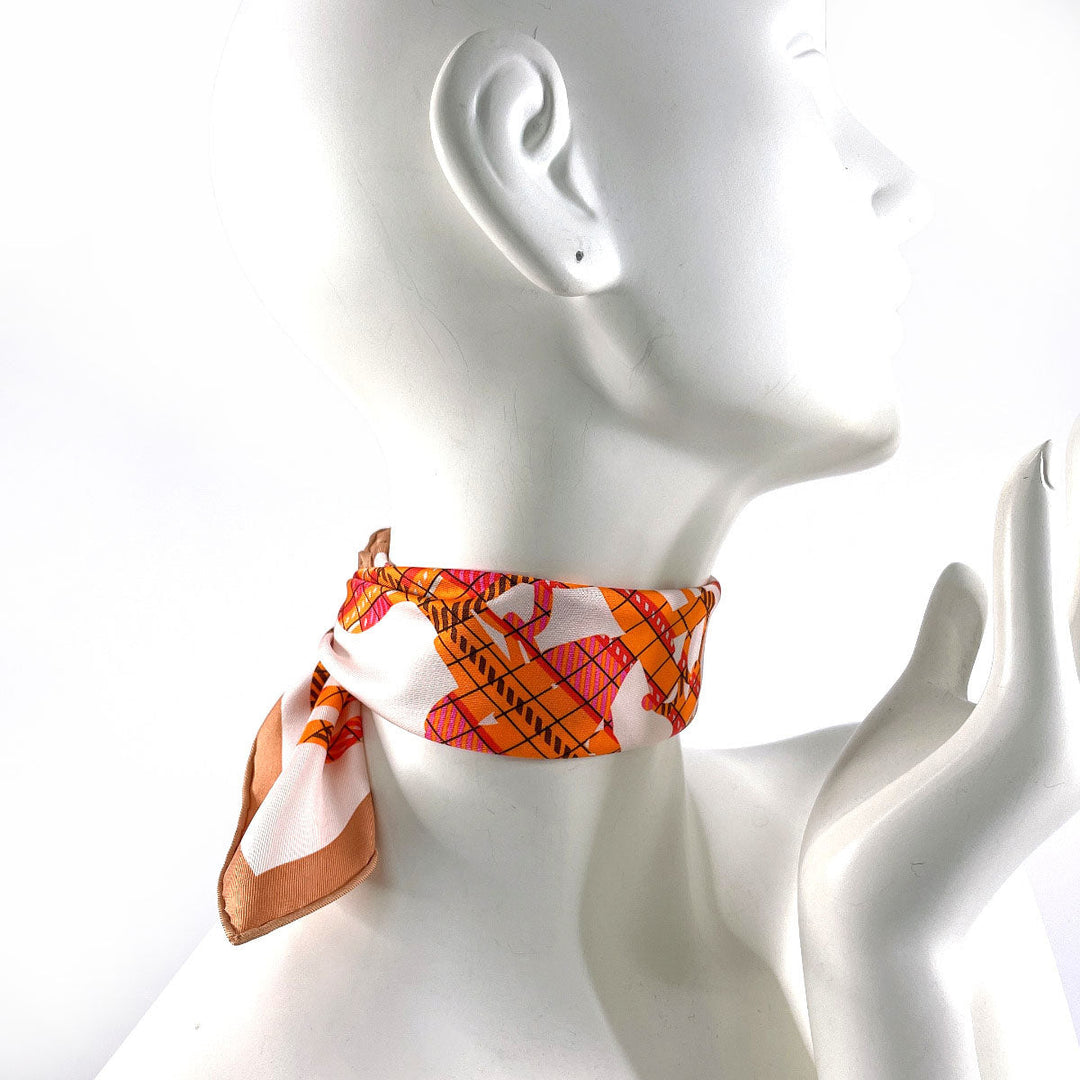 HERMES scarf 894052S Silk, 100% silk pink BRIDES DE GALA TARTAN Gavroche 45 Women Used Authentic