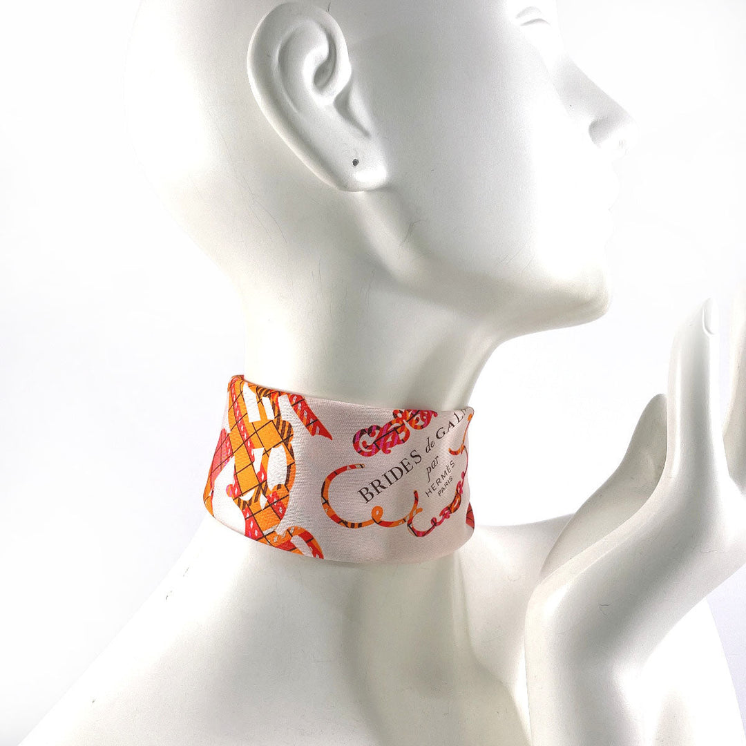 HERMES scarf 894052S Silk, 100% silk pink BRIDES DE GALA TARTAN Gavroche 45 Women Used Authentic