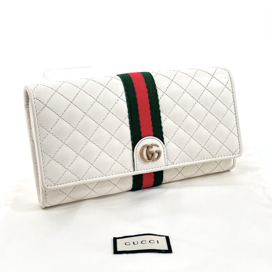 GUCCI Long Wallet Purse 536451 leather white quilting GG Marmont