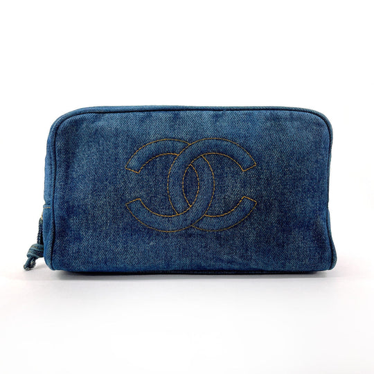 CHANEL Pouch denim blue COCO Mark Women Used Authentic