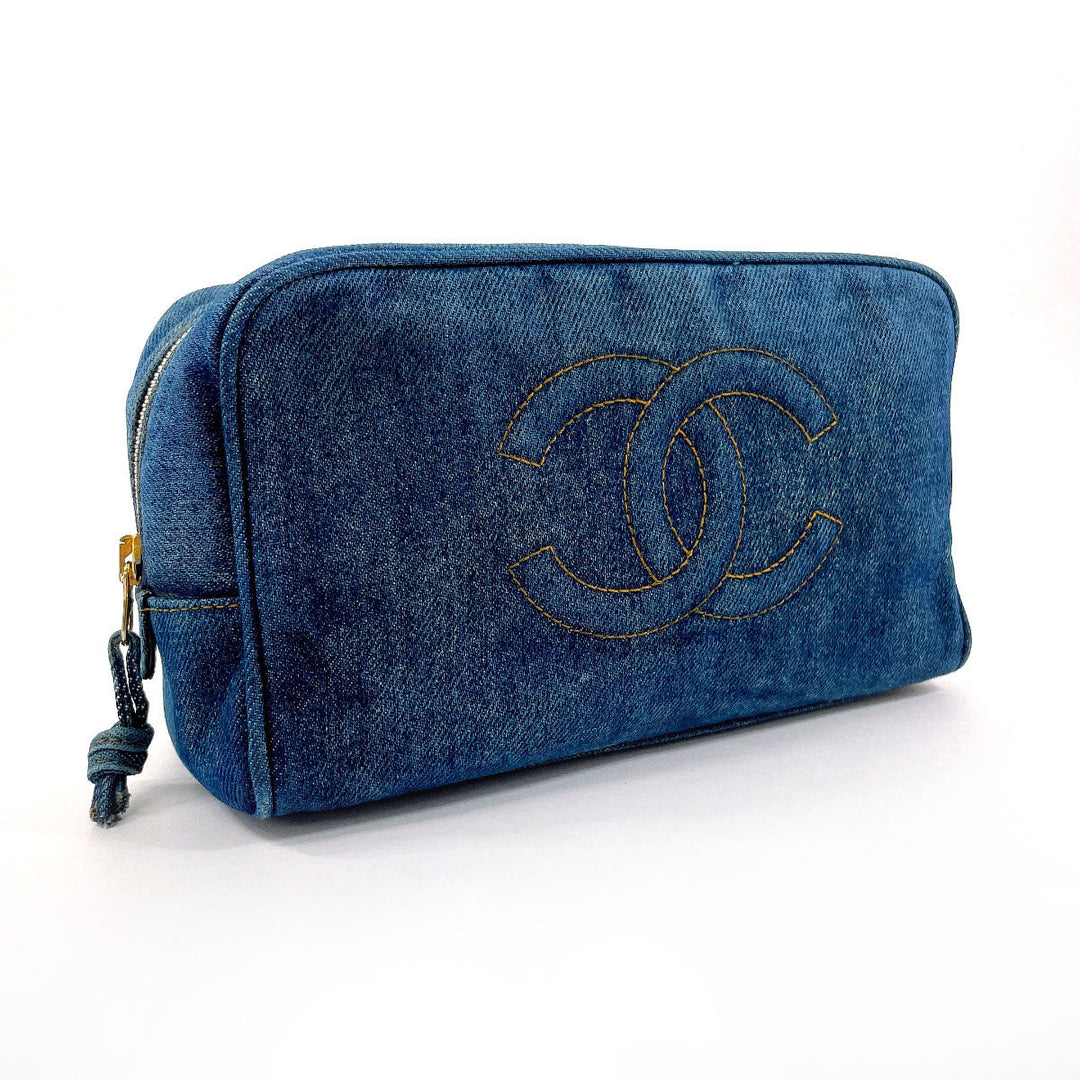CHANEL Pouch denim blue COCO Mark Women Used Authentic