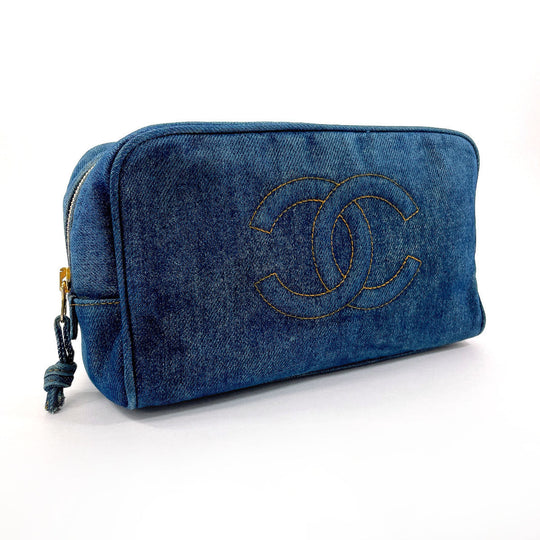 CHANEL Pouch denim blue COCO Mark Women Used Authentic