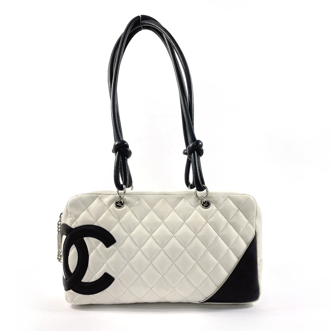CHANEL Shoulder Bag A25171 lambskin white Cambon line Bowling bag Women Used Authentic