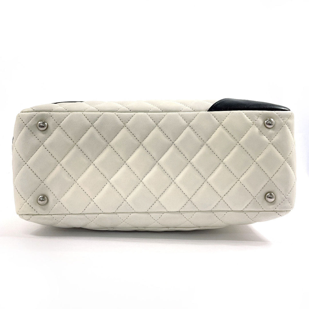 CHANEL Shoulder Bag A25171 lambskin white Cambon line Bowling bag Women Used Authentic