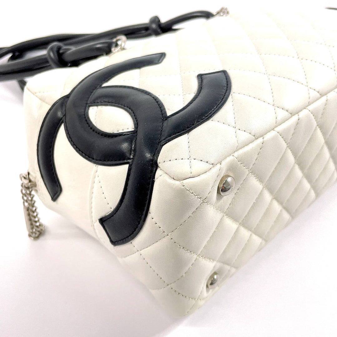 CHANEL Shoulder Bag A25171 lambskin white Cambon line Bowling bag Women Used Authentic
