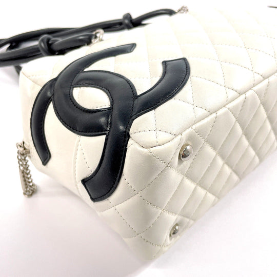 CHANEL Shoulder Bag A25171 lambskin white Cambon line Bowling bag Women Used Authentic