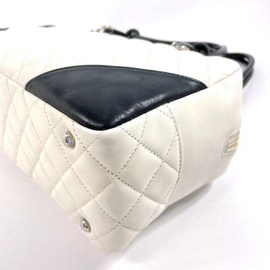 CHANEL Shoulder Bag A25171 lambskin white Cambon line Bowling bag Women Used Authentic