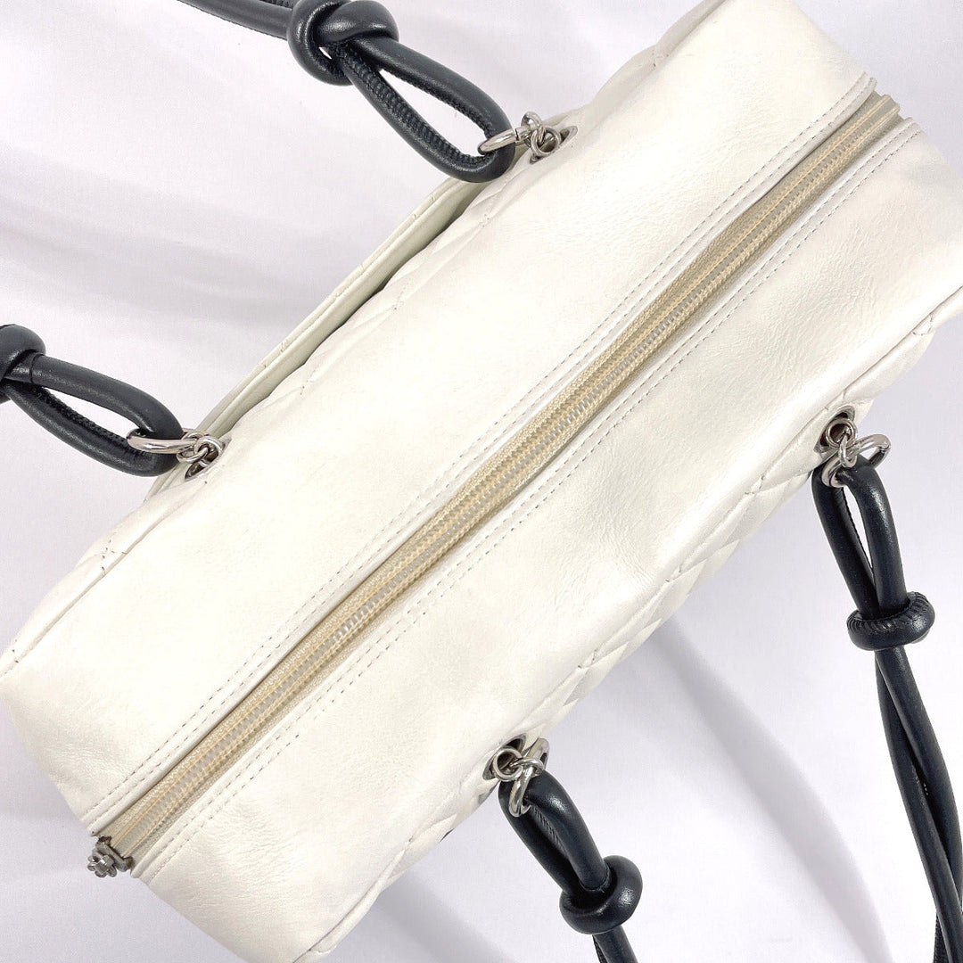 CHANEL Shoulder Bag A25171 lambskin white Cambon line Bowling bag Women Used Authentic