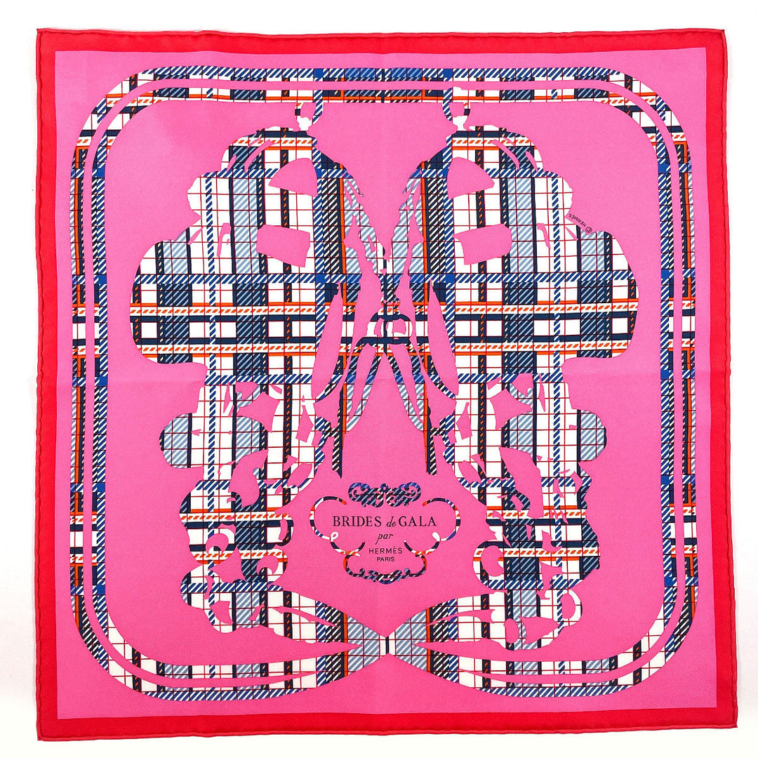 HERMES scarf 894052S Silk, 100% silk pink BRIDES de GALA Tartan Gavroche 45 Women Used Authentic