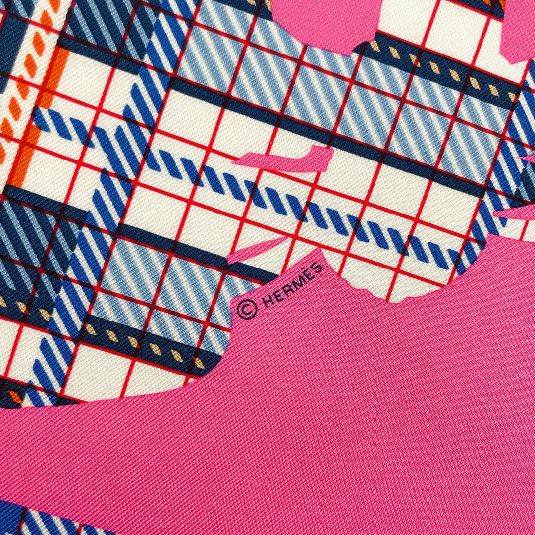 HERMES scarf 894052S Silk, 100% silk pink BRIDES de GALA Tartan Gavroche 45 Women Used Authentic
