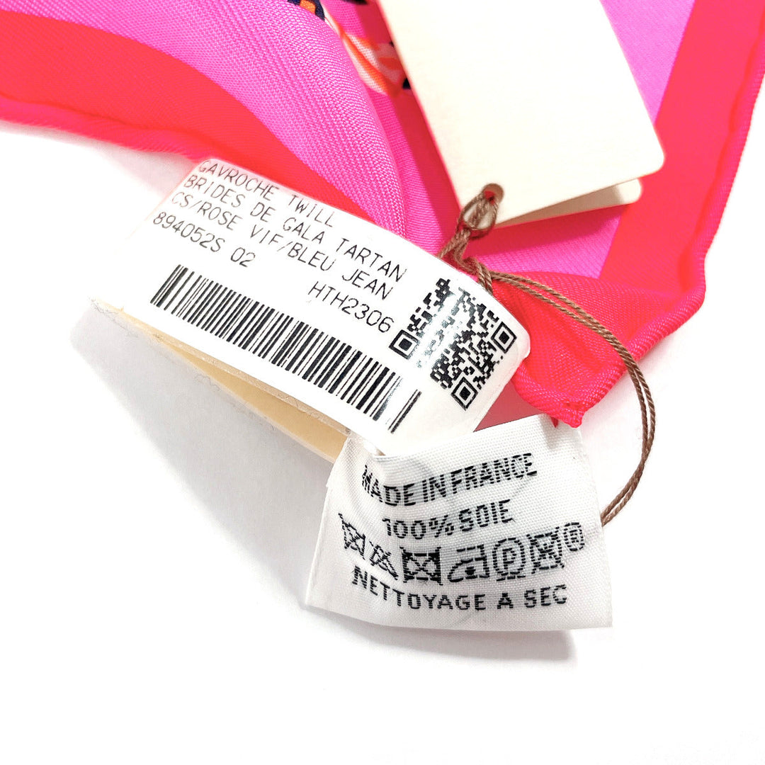 HERMES scarf 894052S Silk, 100% silk pink BRIDES de GALA Tartan Gavroche 45 Women Used Authentic