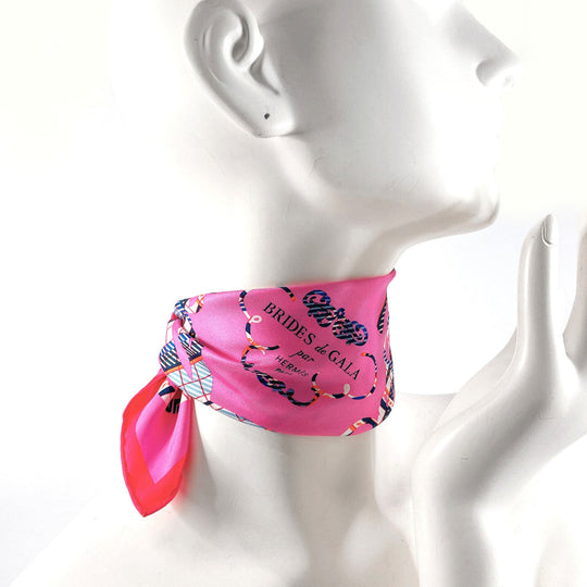 HERMES scarf 894052S Silk, 100% silk pink BRIDES de GALA Tartan Gavroche 45 Women Used Authentic